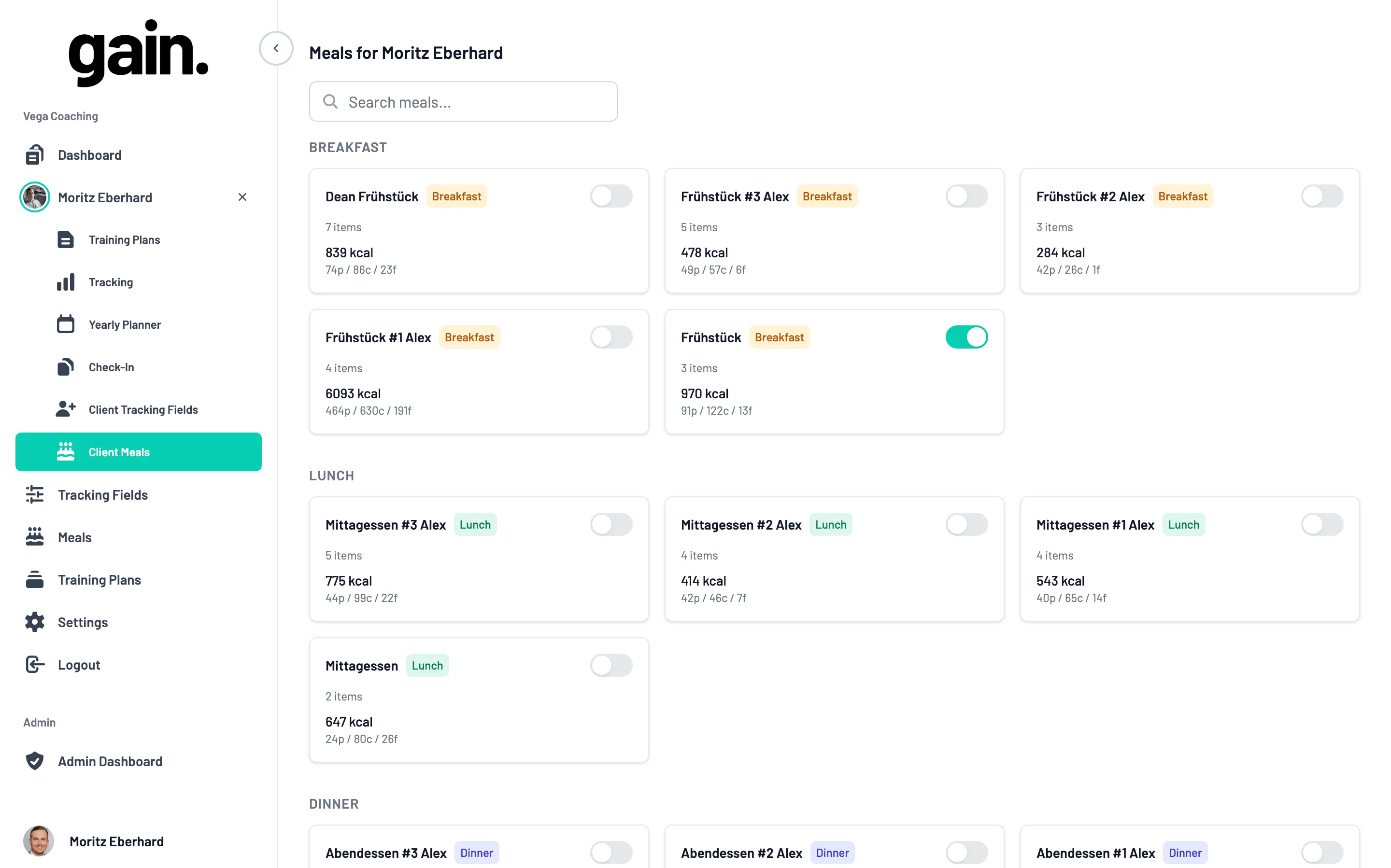 Mahlzeiten Kundenansicht