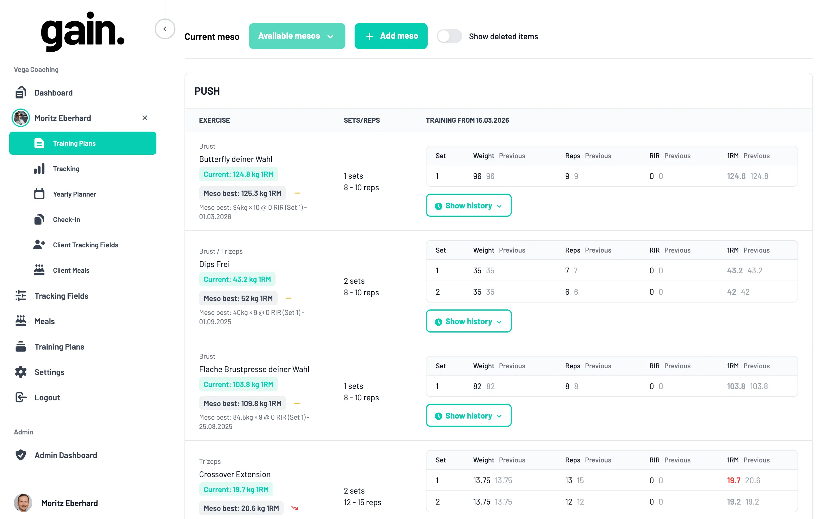 Trainingsplan Kundenansicht