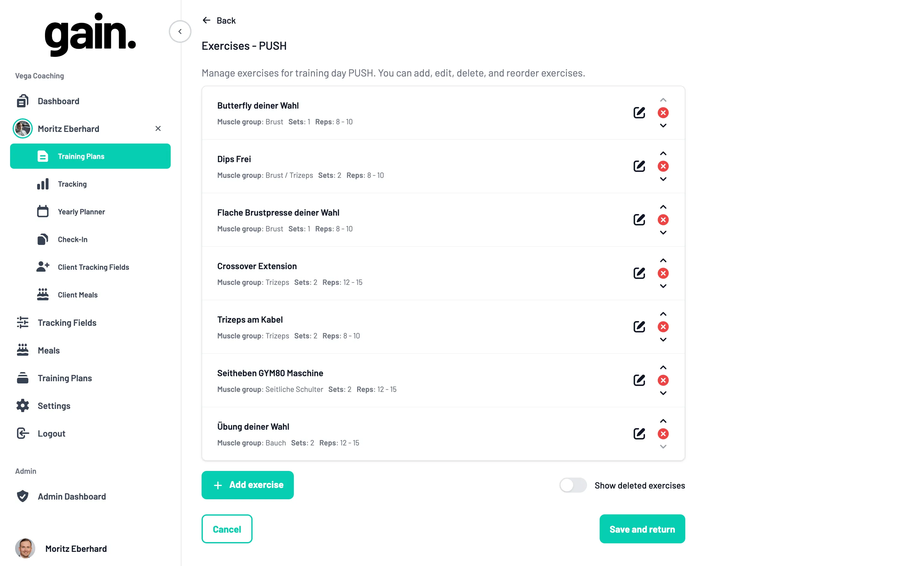 Trainingsplan Übungen